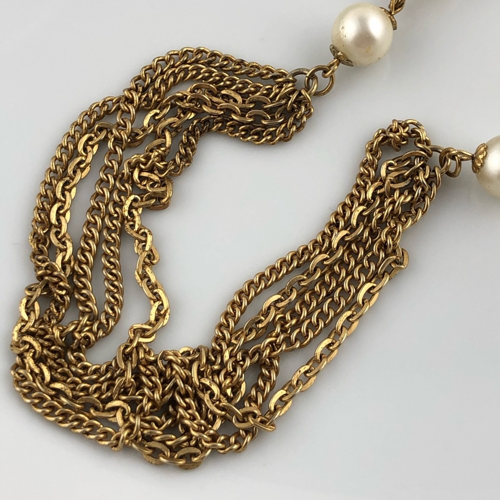Vintage Gold Tone and Pearl Multi Strand Necklace - Picture 5 of 8